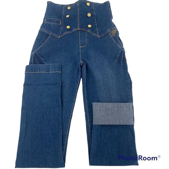 Fabulosity‎ Women’s Sz 5 High Waist Side Zip Slim Fit Jeans Embellished Buttons - Picture 1 of 9